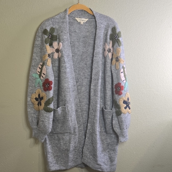 J.Nna Sweaters - J.nna Gray Cardigan with Floral Accents